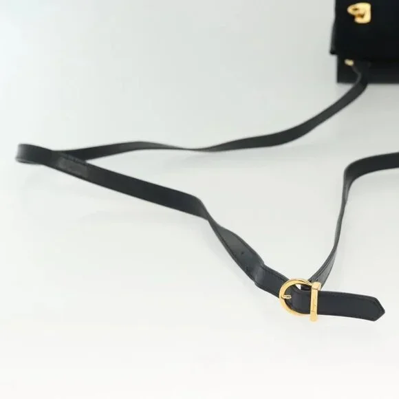 Salvatore Ferragamo Gancini Shoulder Bag Leather Suede Navy Gold Auth - Picture 9 of 16